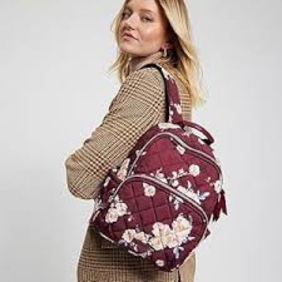 🌸 Quilted Floral Backpack – Burgundy Multi Pocket Travel/Everyday Bag/small 🌸 - Picture 6 of 14